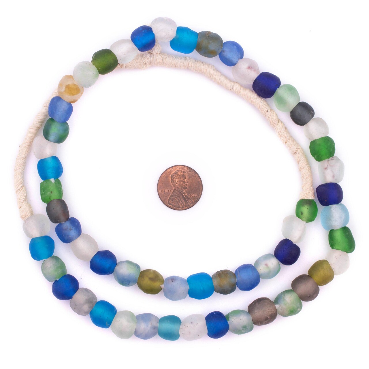 The Bead Chest African Recycled Glass Beads, 11mm - Full Strand Eco-Friendly Fair Trade Sea Glass Beads from Ghana Handmade Ethnic Round Spherical Tribal Boho Krobo Spacer Beads